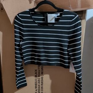 nwt Good American Black and White Striped Crop Top